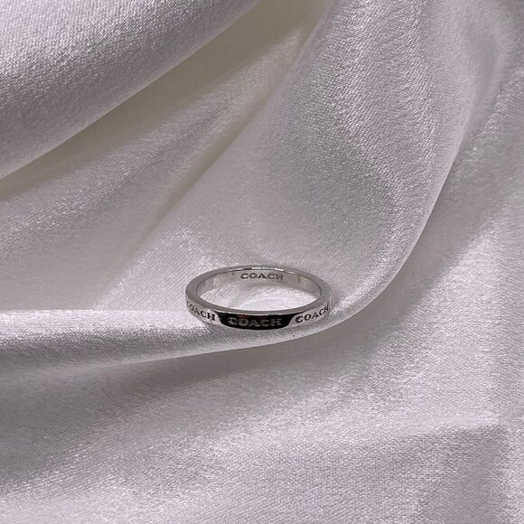 COACH Signature Silver Minimal Pave Engraved Logo Band Ring - Picture 11 of 11